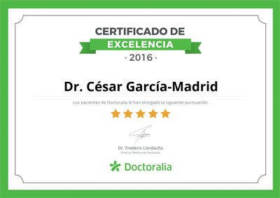 El doctor García-Madrid recibe el Certificado de Excelencia de 2016 de Doctoralia
